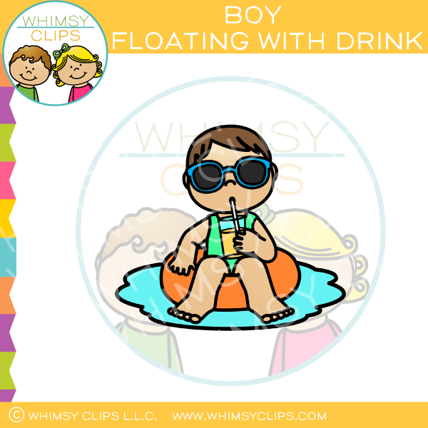 Boy Floating With Drink Clip Art