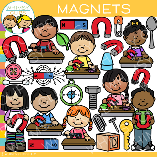 Science Kids with Magnets Clip Art 