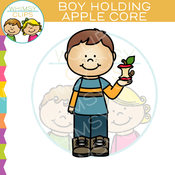 Boy Holding Apple Core Clip Art