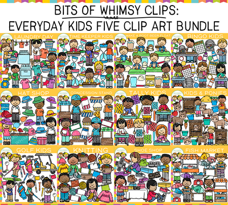Bits of Whimsy Clips: Everyday Kids Clip Art Five Bundle
